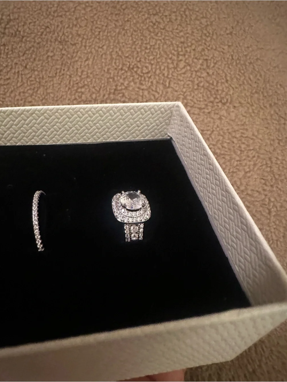 Silver 925 Halo Engagement Ring Set - Classic Sparkle, wending